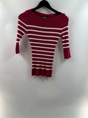It’s Our Time Red White Striped Ribbed Boat Neck Sweater – Women’s Small